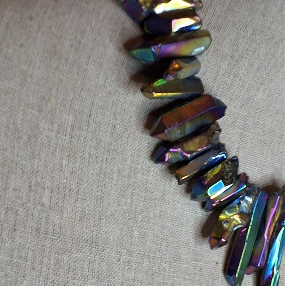 Rainbow Quartz Titanium Iridescent Aura Crystal Necklace - Picture 6 of 12